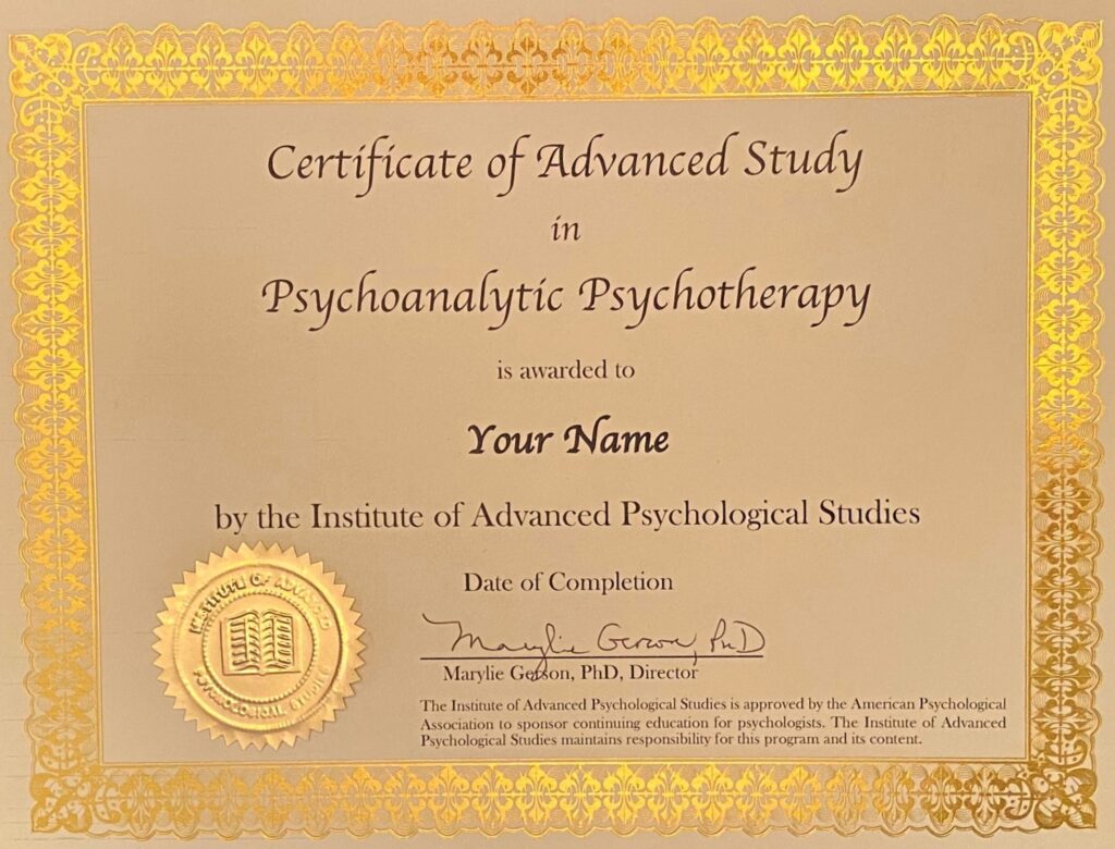 Certificate of Advanced Study in Psychoanalytic Psychotherapy (no